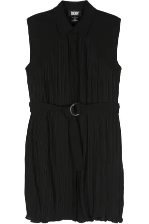 DKNY Kjole, Dame, Sort, XS, Polyester, Sort Plisseret Slip Midi Kjole