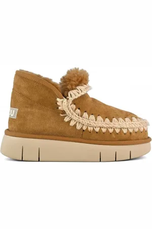 Mou Sko, Dame, Brun, 39 EU, Uld, Håndlavet Fårskind Sneaker med Hæklet Søm