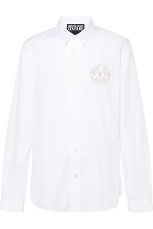 VERSACE Skjorte, Herre, Hvid, L, Bomuld, Hvid Langærmet Poplin Skjorte