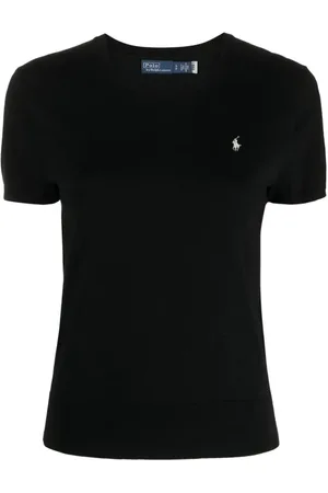 Ralph Lauren Top, Dame, Sort, L, Bomuld, Casual Sort Sweater med Korte Ærmer