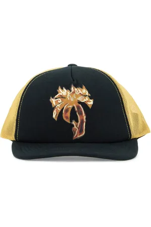 Palm Angels Tilbehør, Herre, Sort, ONE SIZE, Bomuld, Mesh Trucker Hat med Burning Palm