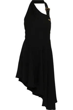 VERSACE Kjole, Dame, Sort, S, Polyester, Sort Crepe Minikjole med Graveret Spænde