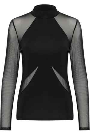Karen by Simonsen Top, Dame, Sort, S, Mesh Top med Lange Ærmer og Høj Hals