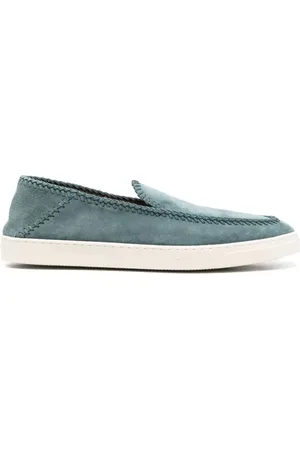 Giorgio Armani Sko, Herre, Blå, 45 EU, Læder, Blå Elegant Lukket Flade Sneakers Sneaker