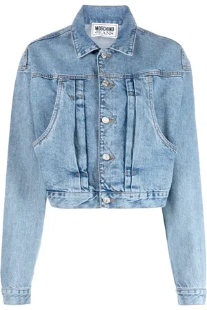 Moschino Jakke, Dame, Blå, XS, Denim, Denim Frakker med Broderet Logo Patch