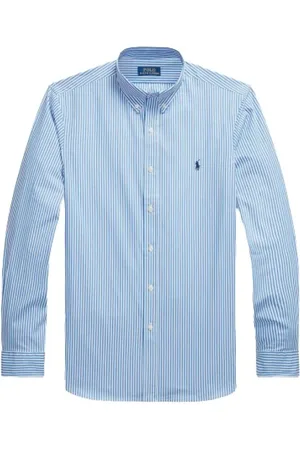 Ralph Lauren Skjorte, Herre, Blå, 2XL, Bomuld, Stribet Bomuldspoplin Skjorte