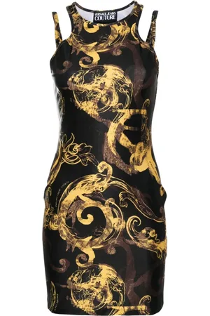 VERSACE Kjole, Dame, Flerfarvet, XS, Polyester, Sort Vandfarve Print Minikjole