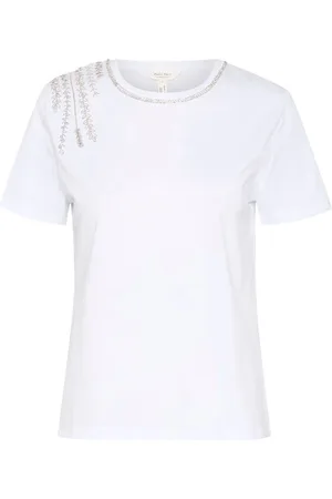 Part Two Top, Dame, Hvid, 2XL, Bomuld, Hvid Delikat T-shirt med Dekorative Detaljer