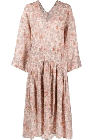 Vince Kjole, Dame, Flerfarvet, XS, Polyester, Pink Dahlia V-Neck Midi Kjole