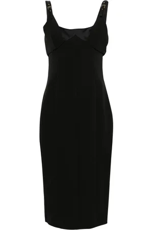VERSACE Kjole, Dame, Sort, S, Polyester, Sort Barokspænde Midi Kjole