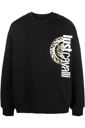 Roberto Cavalli Sweathshirts & Hoodies, Herre, Sort, L, Bomuld, Sort Rundt Logo Sweatshirt Bomuld Hættetrøje