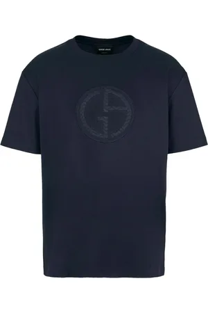 Giorgio Armani Top, Herre, Blå, 4XL, Bomuld, Blå Elegant Kortærmet T-shirt