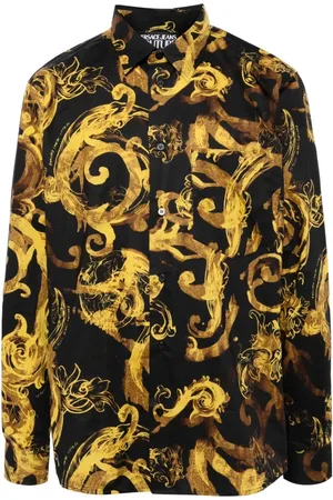 VERSACE Skjorte, Herre, Flerfarvet, 3XL, Bomuld, Sort Vandfarve Print Bomuld Skjorte