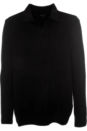 Denham Strik, Herre, Sort, S, Uld, Ribbet LS Polo Skjorte