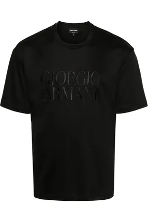 Giorgio Armani Top, Herre, Sort, M, Bomuld, Elegant Sort Kortærmet Bomulds T-shirt