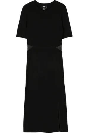 DKNY Kjole, Dame, Sort, M, Nylon, Mesh Cut Out Sort Midi Kjole