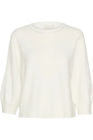 Kaffe Strik, Dame, Hvid, 2XL, Uld, Blød Strik Pullover med Similisten Detalje