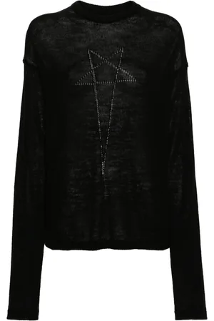 Rick Owens Strik, Dame, Sort, L, Uld, Sort Uld Casual Sweater