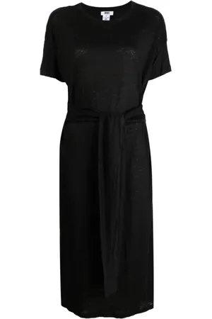 DKNY Kjole, Dame, Sort, M, Linned, Casual Sort Linned Bluse med Slips