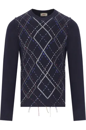 BOB der Bär Strik, Herre, Blå, 2XL, Uld, Marineblå Diamant Crewneck Sweater