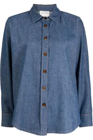 FORTE FORTE Bluser & Skjorter, Dame, Blå, XL, Denim, Blå denim langærmet skjorte