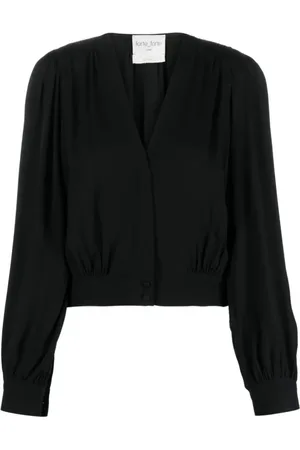 FORTE FORTE Bluser & Skjorter, Dame, Sort, XL, Uld, Elegant Sort Crepe Bluse