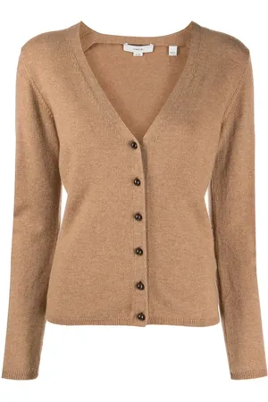 Vince Strik, Dame, Brun, XL, Uld, Brun V-udskæring Knap Cardigan