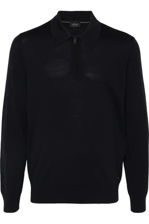BRIONI Top, Herre, Blå, XL, Uld, Blå Langærmet Zip Polo Skjorte