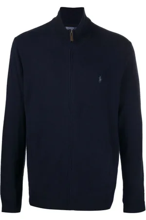 Ralph Lauren Strik, Herre, Blå, S, Uld, Blå Uld Fuld Lynlås Sweater