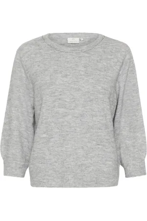 Kaffe Strik, Dame, Grå, XL, Uld, Grå Melange Pullover Sweater