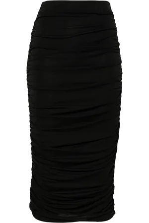 Andamane Nederdel, Dame, Sort, 2XS, Polyester, Sort draperet midi nederdel