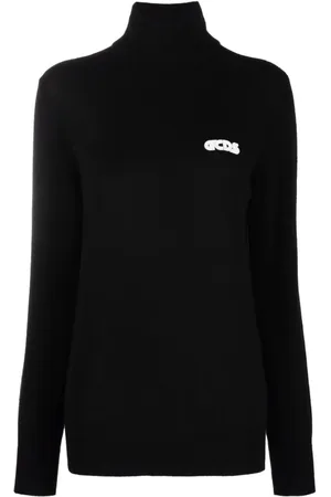 GCDS Strik, Dame, Sort, XS, Uld, Basis Sort Turtleneck Sweater