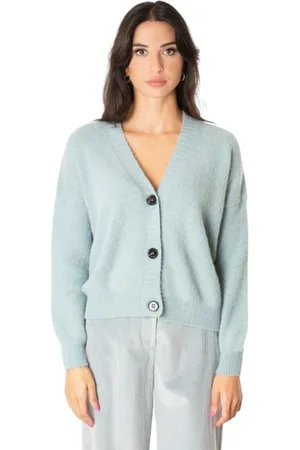 Max Mara Strik, Dame, Blå, M, Bomuld, Misty Mint Cardigan med knaplukning