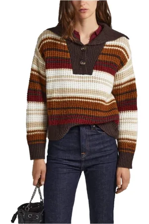 Pepe Jeans Strik, Dame, Flerfarvet, L, Uld, Stribet Polo Hals Akryl Sweater