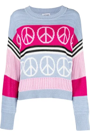 Moschino Strik, Dame, Flerfarvet, M, Uld, Blå Uldblanding Casual Sweater