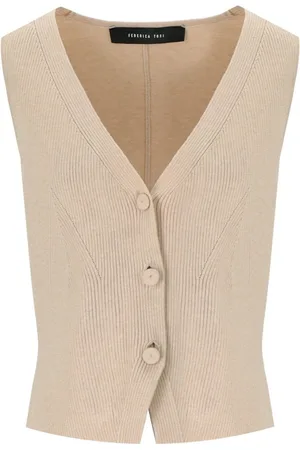 FEDERICA TOSI Strik, Dame, , XS, Polyester, Ecru Strikket Vest med Bue