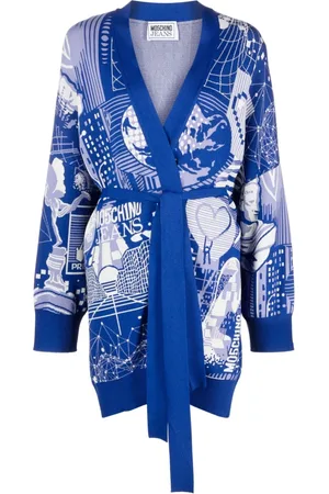Moschino Strik, Dame, Blå, S, Nylon, Blå Viskose Cardigan Sweater