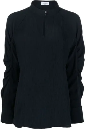 Salvatore Ferragamo Bluser & Skjorter, Dame, Blå, XS, Casual Blå Langærmet Silkeskjorte