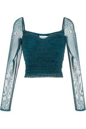 Self-Portrait Top, Dame, Grøn, M, Polyester, Elegant Grøn Mesh Bluse