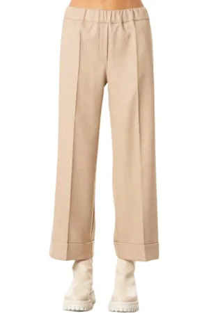 D.EXTERIOR Bukser, Dame, Brun, S, Uld, Brede ankelpants i kamel