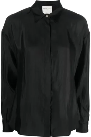 FORTE FORTE Bluser & Skjorter, Dame, Sort, XL, Nylon, Elegant Langærmet Sort Silkeskjorte