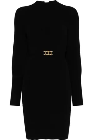 Twin-Set Kjole, Dame, Sort, M, Nylon, Elegant Sort Midi Kjole