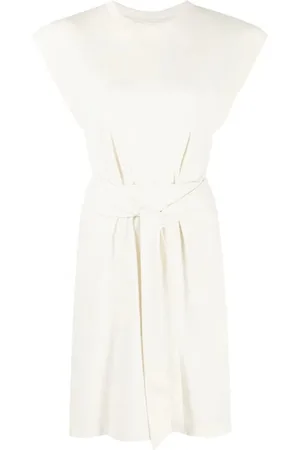 Vince Kjole, Dame, Hvid, L, Bomuld, Hvid Casual Midi Kjole med Slips Talje