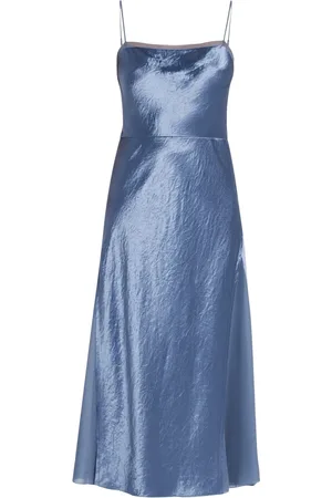 Vince Kjole, Dame, Blå, M, Blå Sheer Panelled Slip Midi Kjole