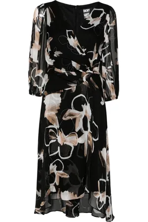 DKNY Kjole, Dame, Sort, S, Polyester, Ballonærme Midi Kjole i Sort
