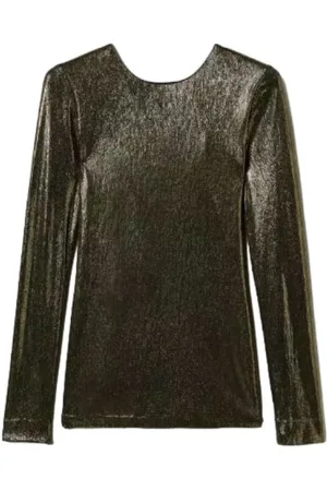 Twin-Set Bluser & Skjorter, Dame, Gul, M, Uld, Guld Folie Bluse med 3D Effekt