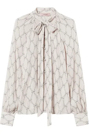 Twin-Set Bluser & Skjorter, Dame, , XS, Uld, Elegant Trykte Bånd Langærmet Skjorte