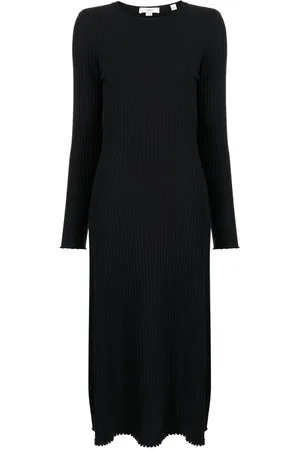 Vince Kjole, Dame, Sort, S, Bomuld, Sort Maxi Kjole med Rib Crew Neck