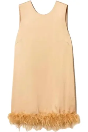 Twin-Set Kjole, Dame, Brun, S, Satin, Marabou Fjer Kort Kjole