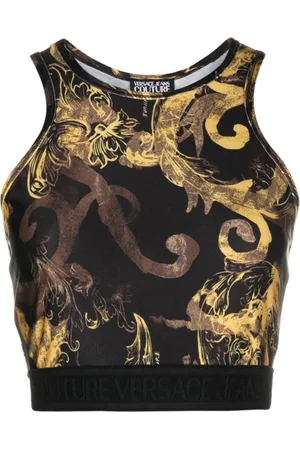 VERSACE Top, Dame, Sort, S, Uld, Sort Crop Top Watercolour Couture Stil